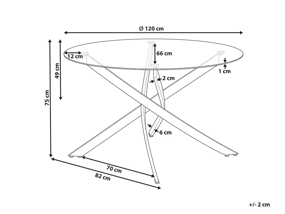 Dining Table Gold 120 cm 120 cm Tempered Glass Kamai