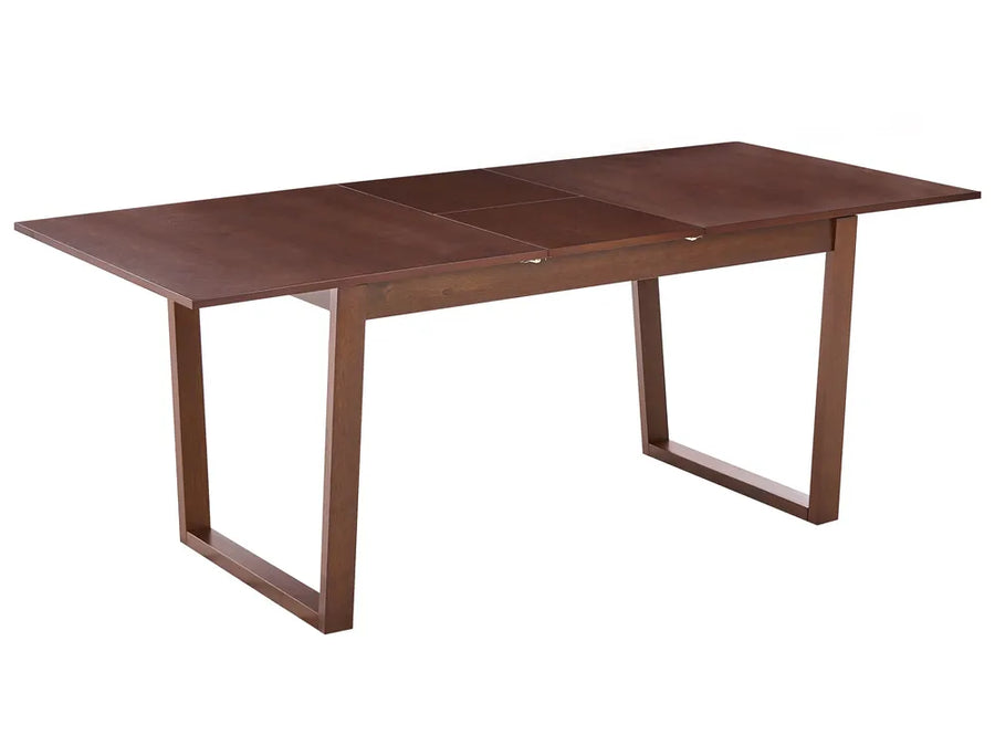 Brown wooden dining table with a white background