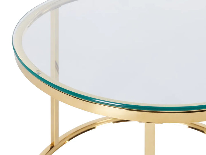 Set of 2 Coffee Tables Tempered Glass Gold Haben