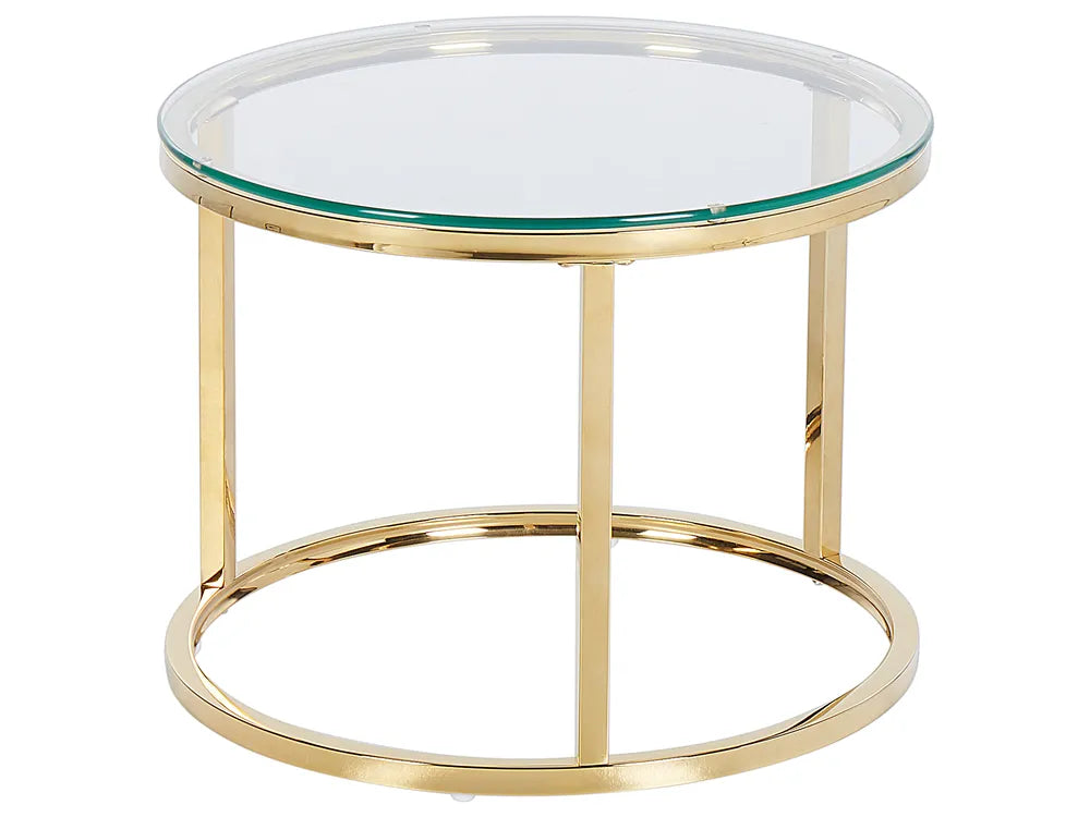 Set of 2 Coffee Tables Tempered Glass Gold Haben