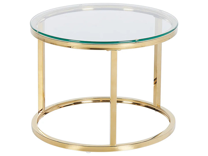 Set of 2 Coffee Tables Tempered Glass Gold Haben