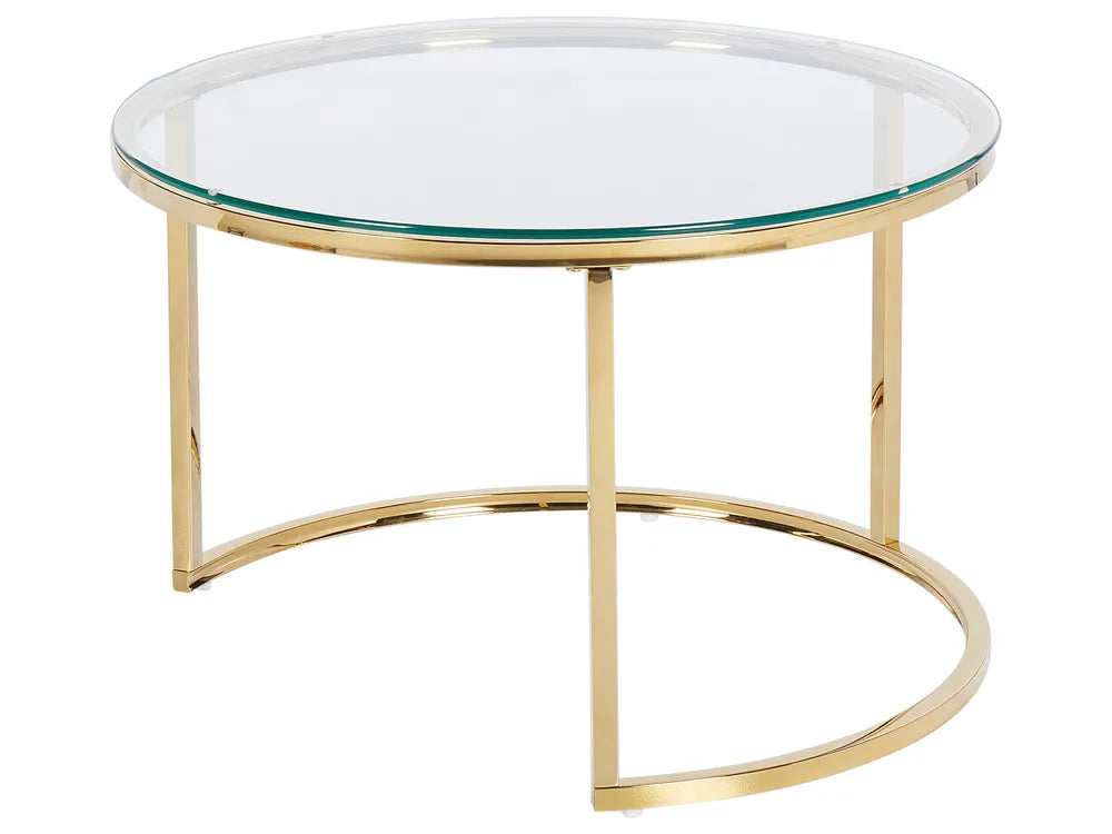 Set of 2 Coffee Tables Tempered Glass Gold Haben