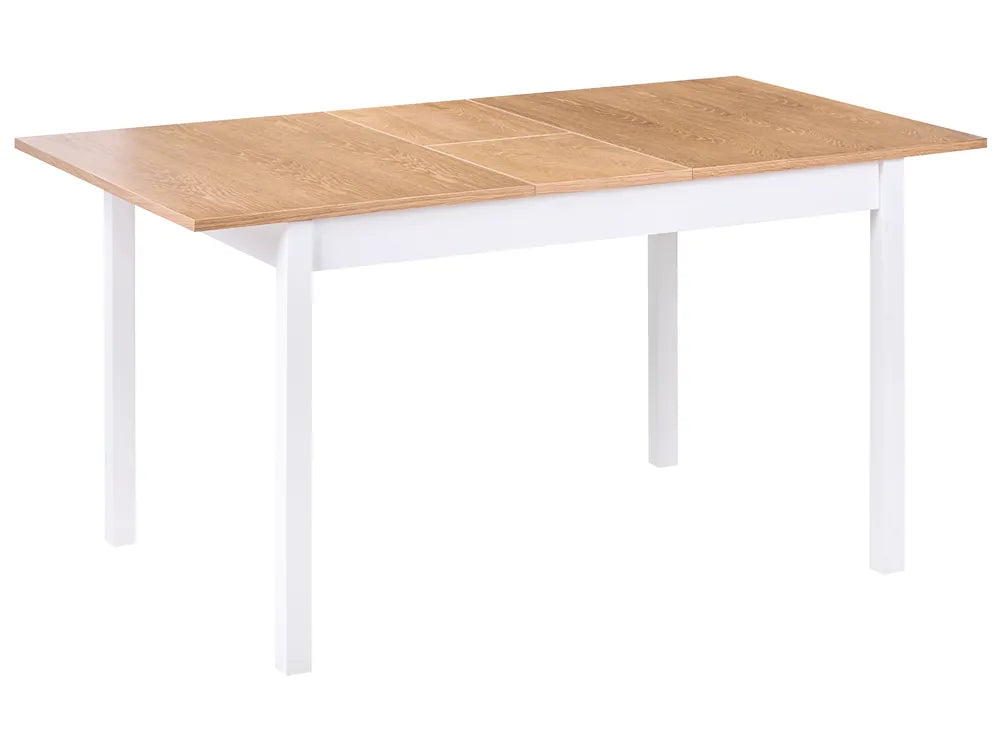 Wooden table with white legs on a white background