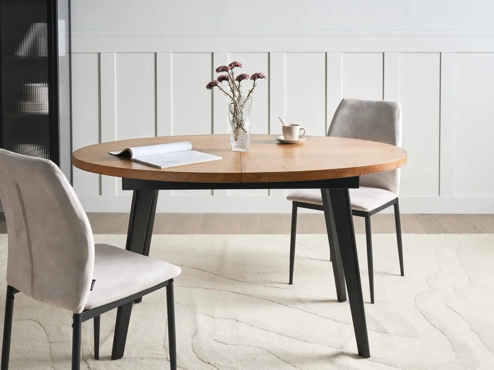 Dining table with chairs in a modern room setting
