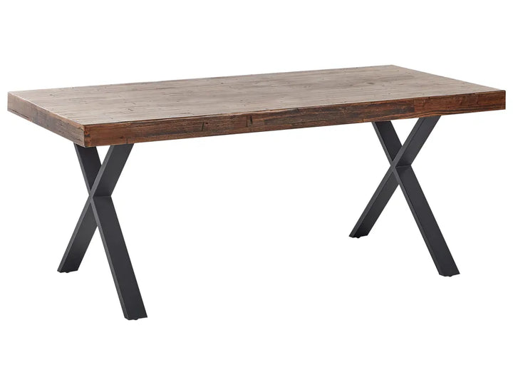 Wooden table with metal legs on a white background