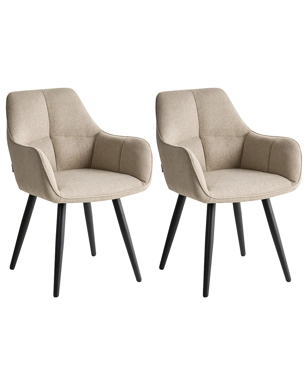 Two beige armchairs with black legs on a white background