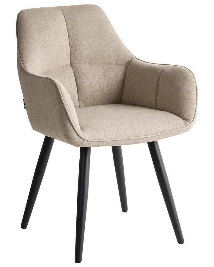 Beige armchair with black legs on a white background