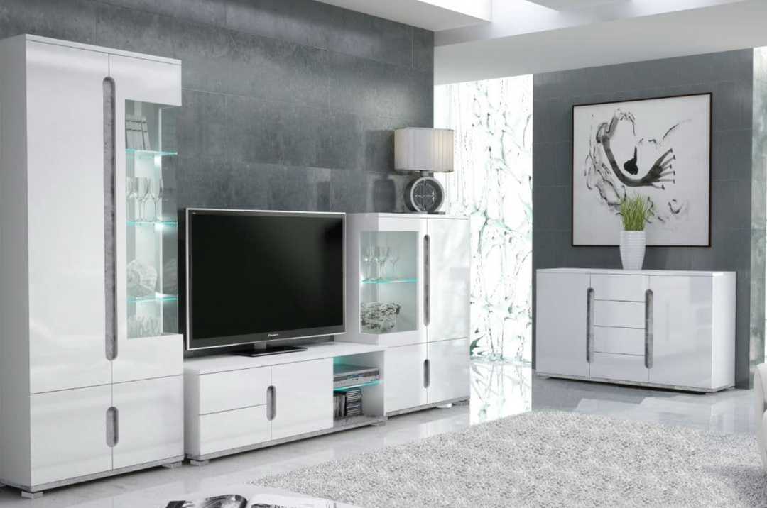 White High Gloss And Grey Low Display Cabinet Evaldas