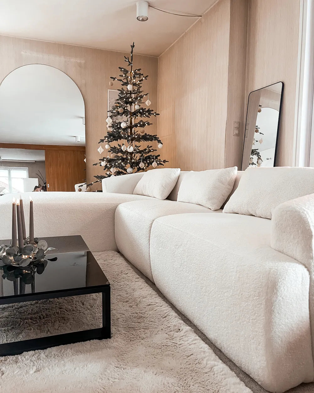 Corner Sofa 3 Seater Boucle Off-White Right Hand Cylar