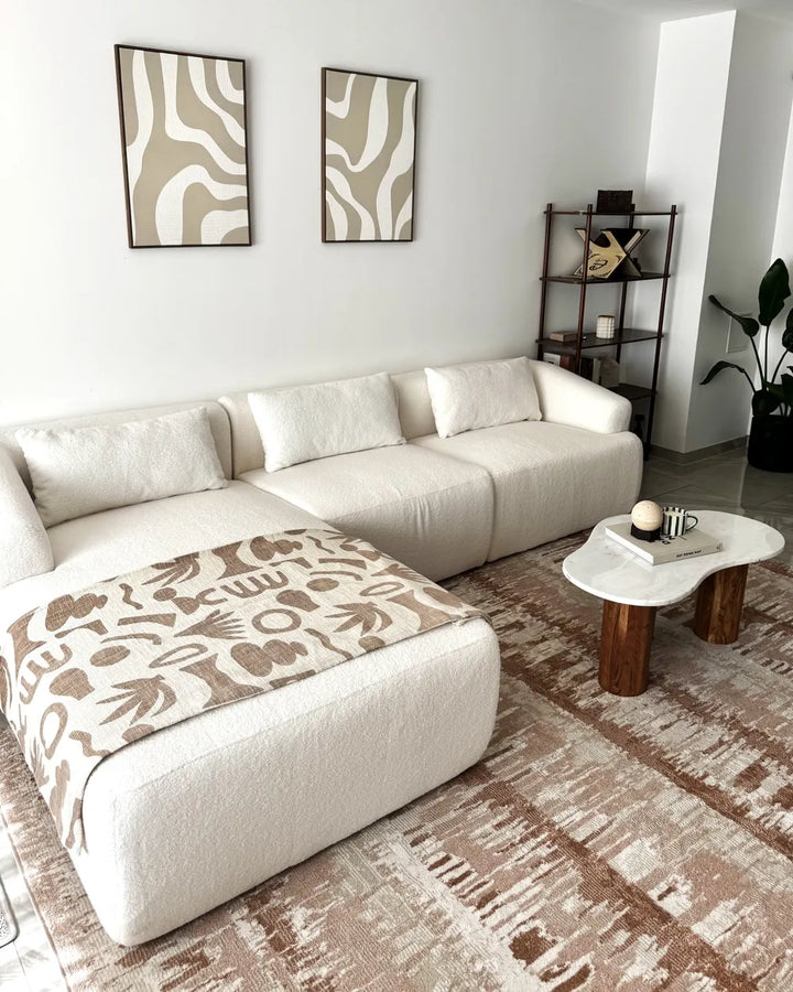 Corner Sofa 3 Seater Boucle Off-White Right Hand Cylar