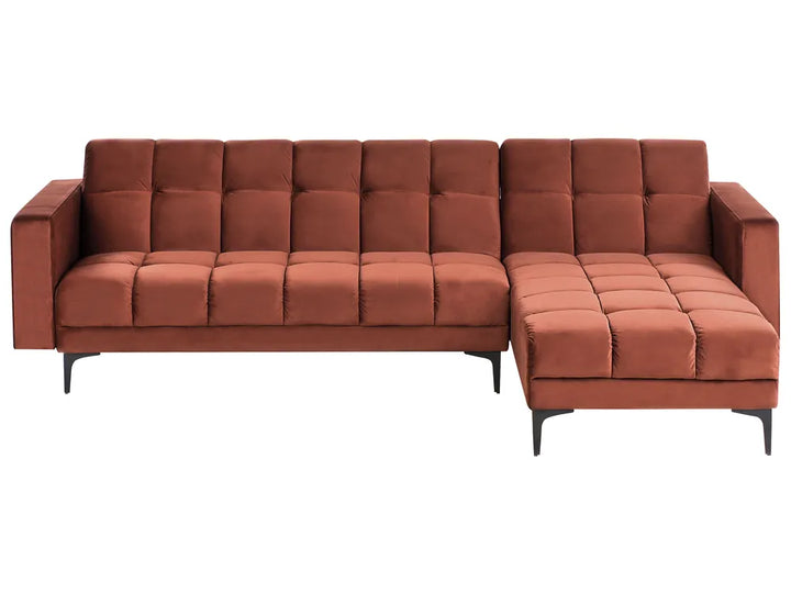 Modular Corner Sofa Bed 4 Seater  Velvet Light Red Yosef