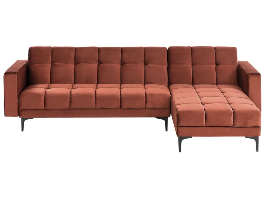 Modular Corner Sofa Bed 4 Seater  Velvet Light Red Yosef