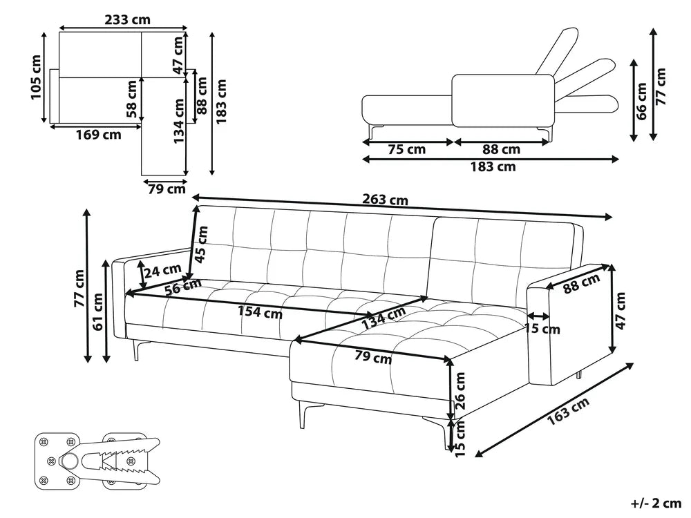 Modular Corner Sofa Bed 4 Seater Velvet Light Red Yosef