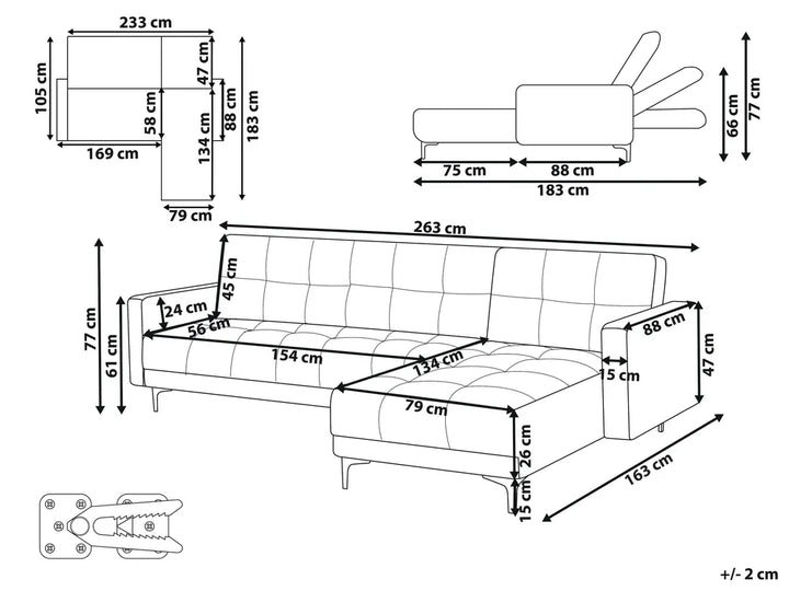 Modular Corner Sofa Bed 4 Seater Velvet Light Red Yosef