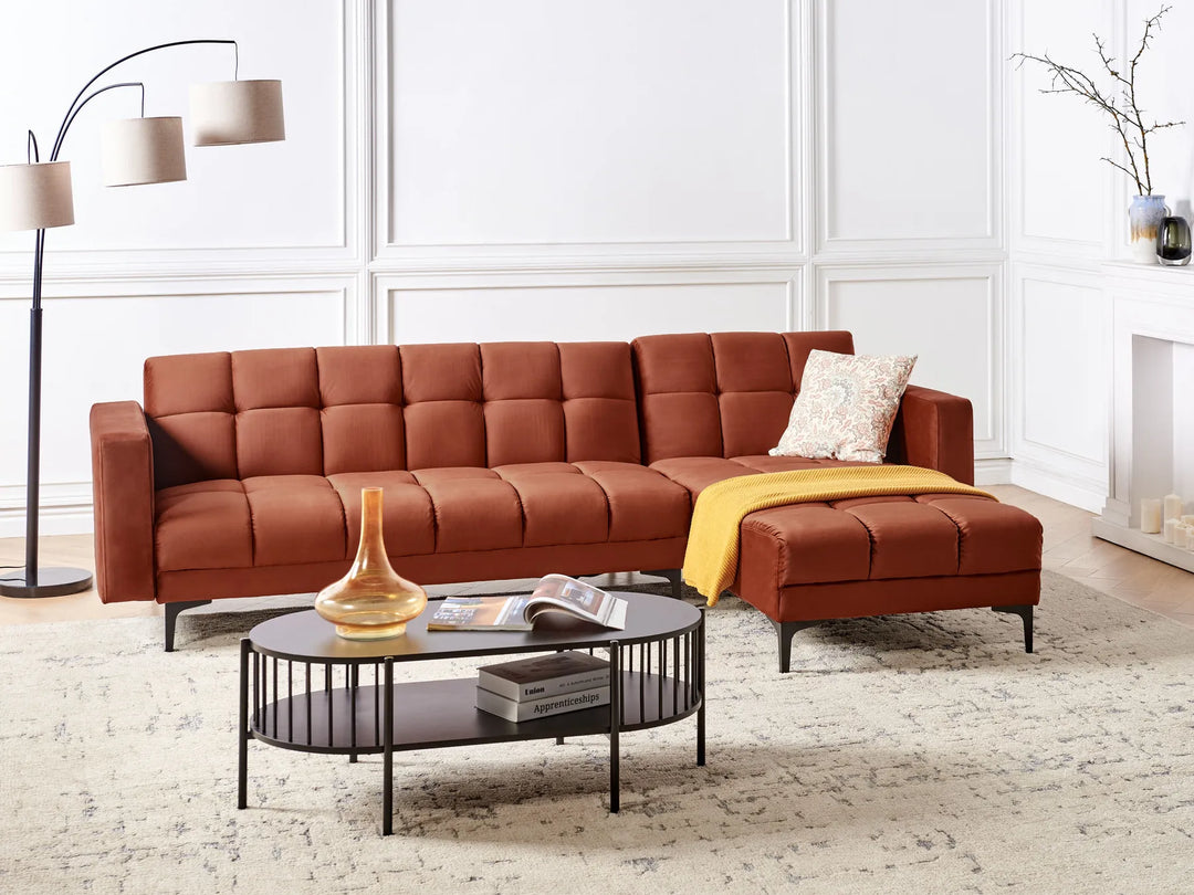 Modular Corner Sofa Bed 4 Seater  Velvet Light Red Yosef