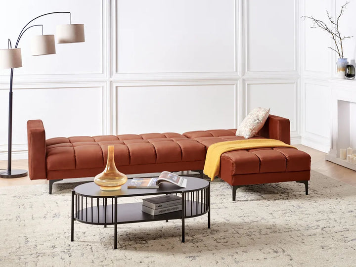 Modular Corner Sofa Bed 4 Seater Velvet Light Red Yosef