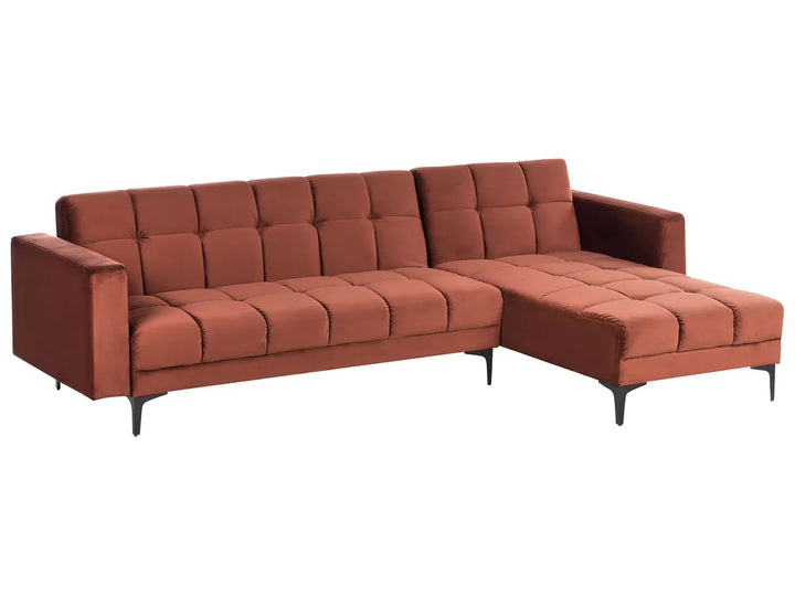 Modular Corner Sofa Bed 4 Seater Velvet Light Red Yosef