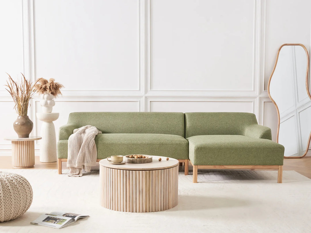 Corner Sofa 3 Seater Fabric Olive Green Left Hand Azuri