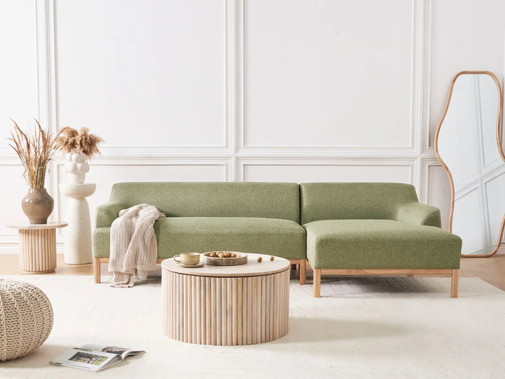 Corner Sofa 3 Seater Fabric Olive Green Left Hand Azuri