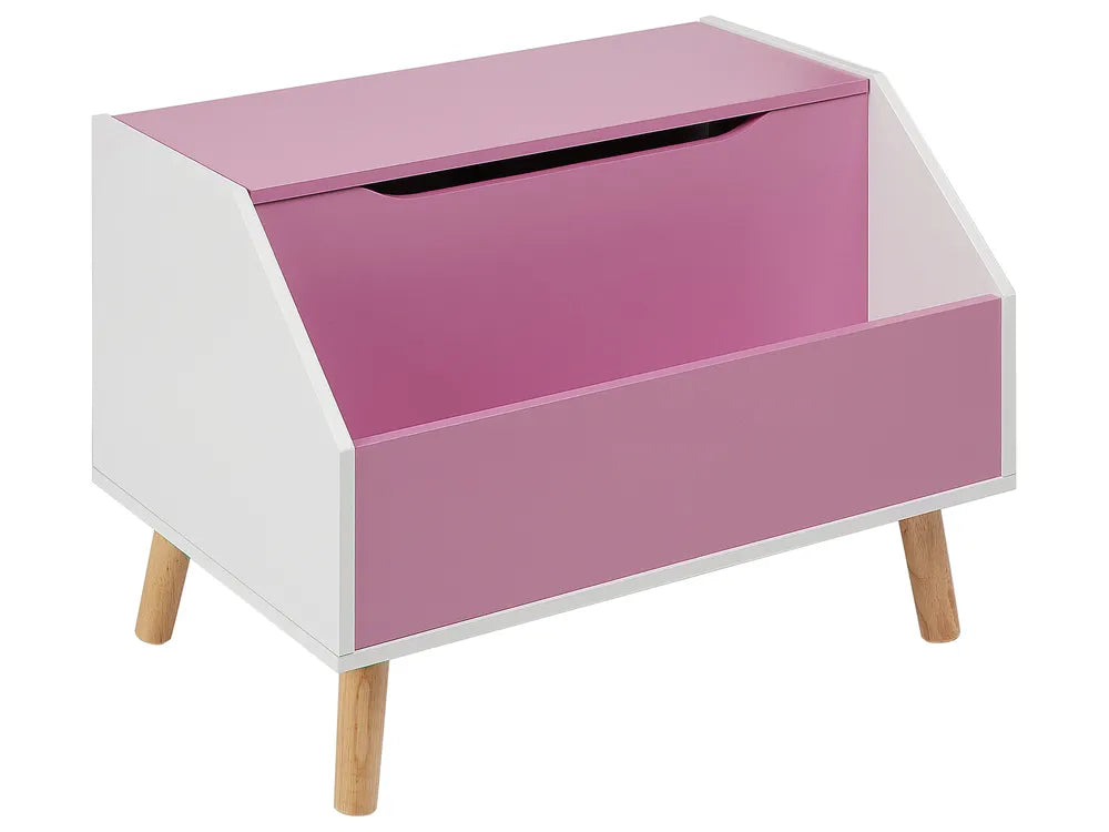 Toy box with pink interior and white exterior on a white background