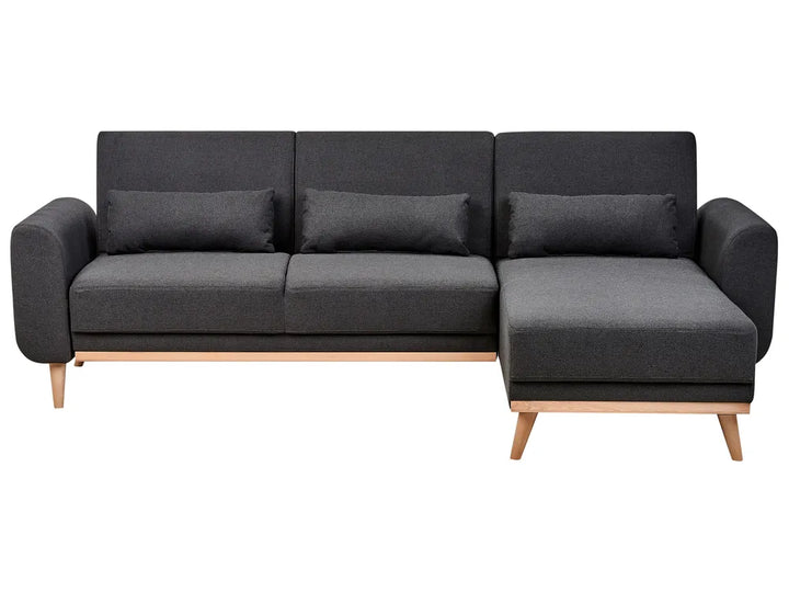 Corner Sofa Bed 3 Seater Fabric Black Left Hand Andress