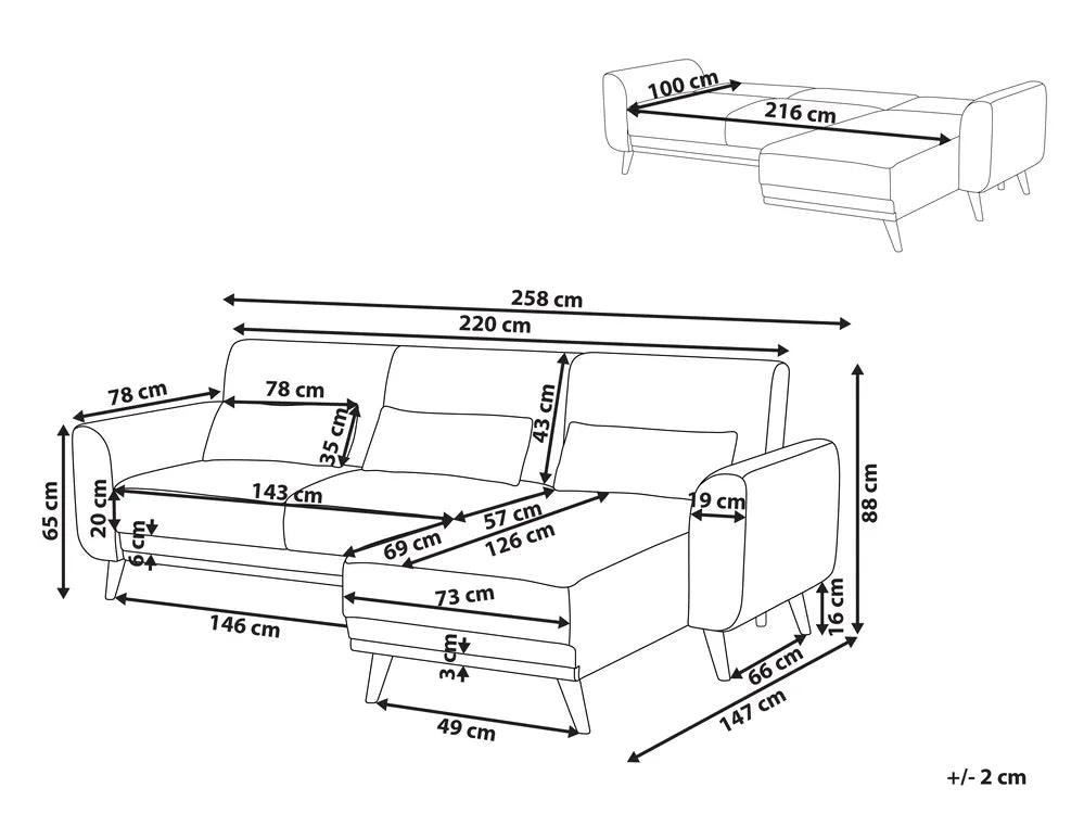 Corner Sofa Bed 3 Seater Fabric Black Left Hand Andress