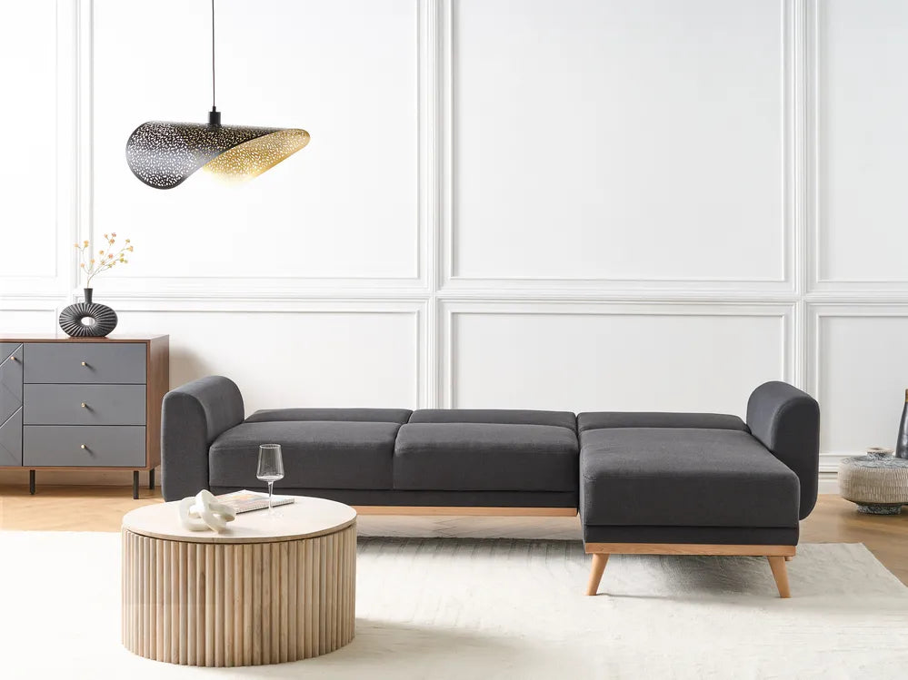 Corner Sofa Bed 3 Seater Fabric Black Left Hand Andress