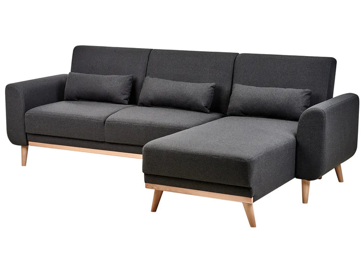 Corner Sofa Bed 3 Seater Fabric Black Left Hand Andress