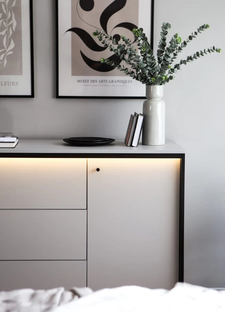 Gris Sideboard Cabinet - Modern Grey & Black Bedroom Furniture with LED Lighting