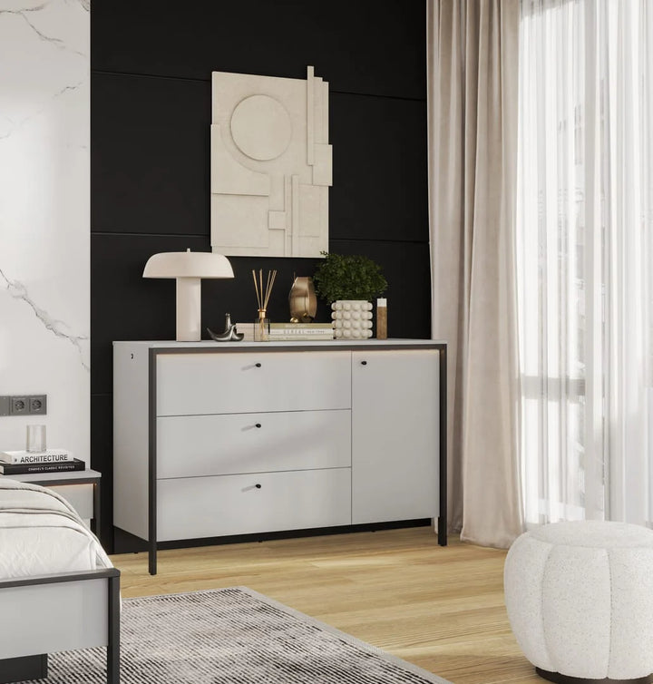 Gris Sideboard Cabinet - Modern Grey & Black Bedroom Furniture with LED Lighting