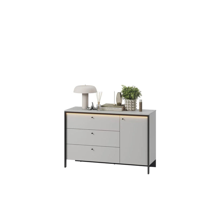 Gris Sideboard Cabinet - Modern Grey & Black Bedroom Furniture with LED Lighting