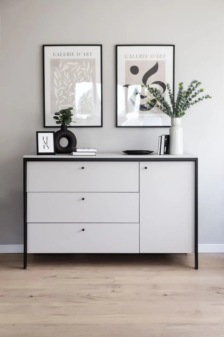 Gris Sideboard Cabinet - Modern Grey & Black Bedroom Furniture with LED Lighting