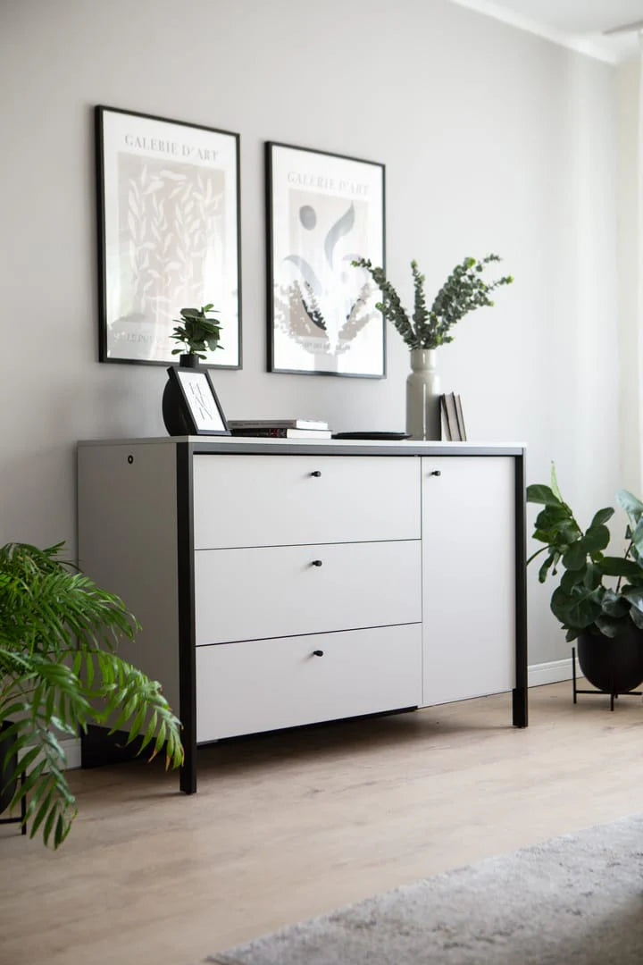 GRIS Sideboard Cabinet - Modern Grey & Black Bedroom Furniture with LED Lighting