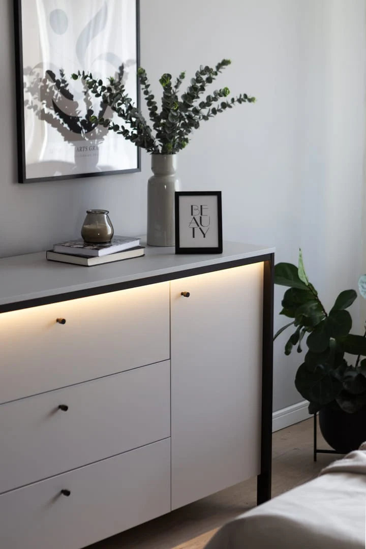 Gris Sideboard Cabinet - Modern Grey & Black Bedroom Furniture with LED Lighting