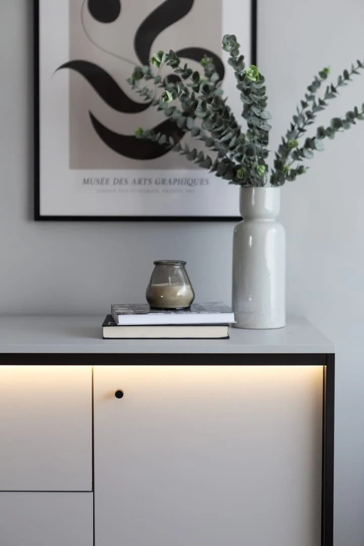 Gris Sideboard Cabinet - Modern Grey & Black Bedroom Furniture with LED Lighting