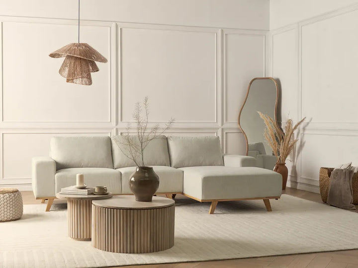 Corner Sofa 3 Seater Fabric Beige Left Hand Odriscoll