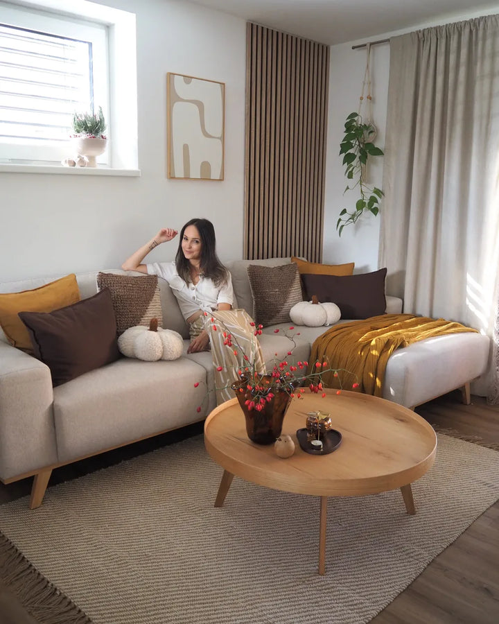 Corner Sofa 3 Seater Fabric Beige Left Hand Odriscoll