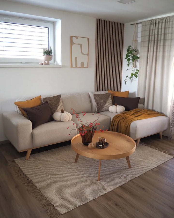 Corner Sofa 3 Seater Fabric Beige Left Hand Odriscoll