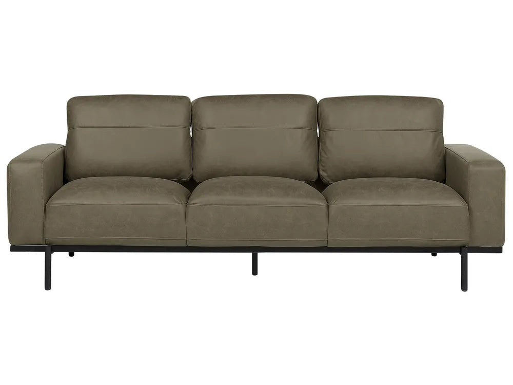 Green faux leather 3 seater sofa with modern contemporary design