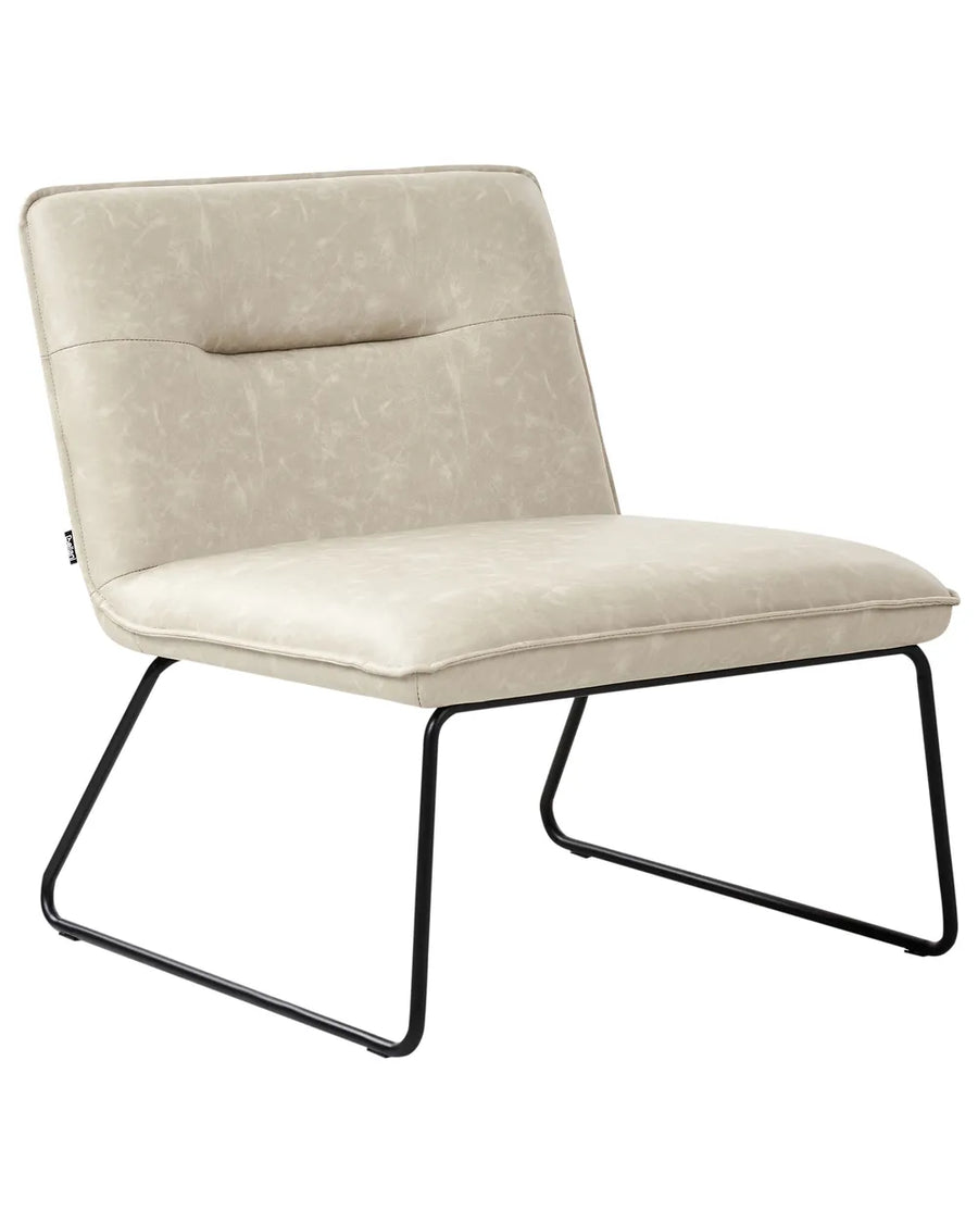 Beige armchair with black metal legs on a white background