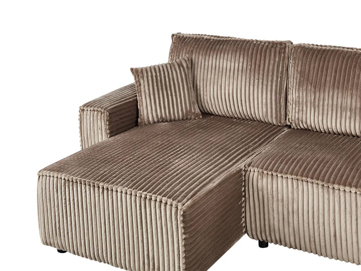 Corner Sofa Bed 3 Seater Corduroy Light Brown with Storage Right Hand Middale