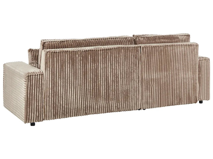 Corner Sofa Bed 3 Seater Corduroy Light Brown with Storage Right Hand Middale