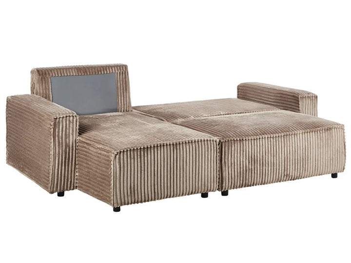 Corner Sofa Bed 3 Seater Corduroy Light Brown with Storage Right Hand Middale