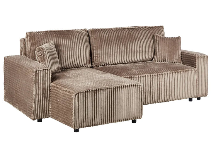 Corner Sofa Bed 3 Seater Corduroy Light Brown with Storage Right Hand Middale