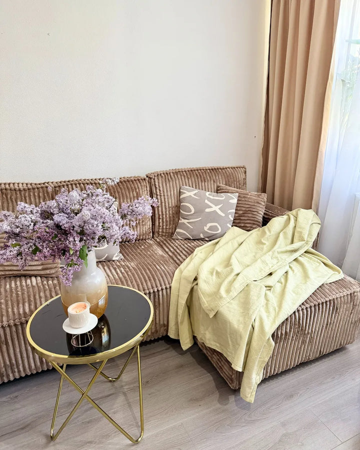 Corner Sofa Bed 3 Seater Corduroy Light Brown with Storage Right Hand Middale