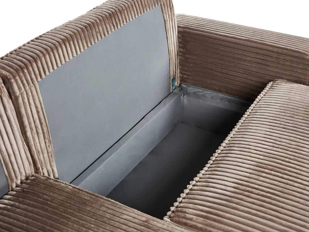 Corner Sofa Bed 3 Seater Corduroy Light Brown with Storage Right Hand Middale