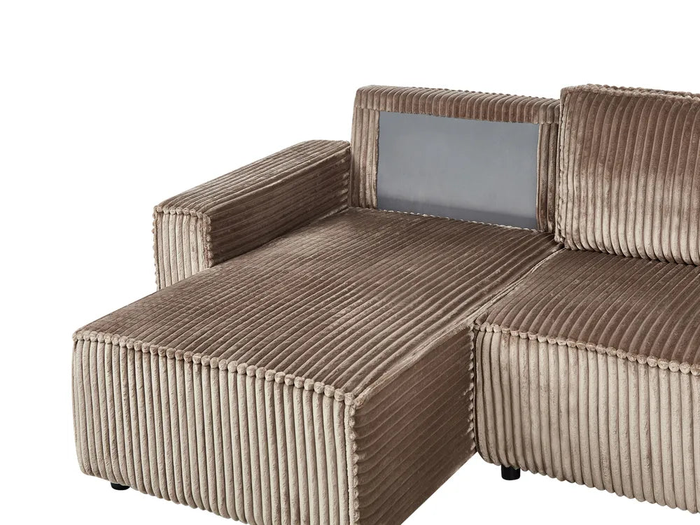 Corner Sofa Bed 3 Seater Corduroy Light Brown with Storage Right Hand Middale
