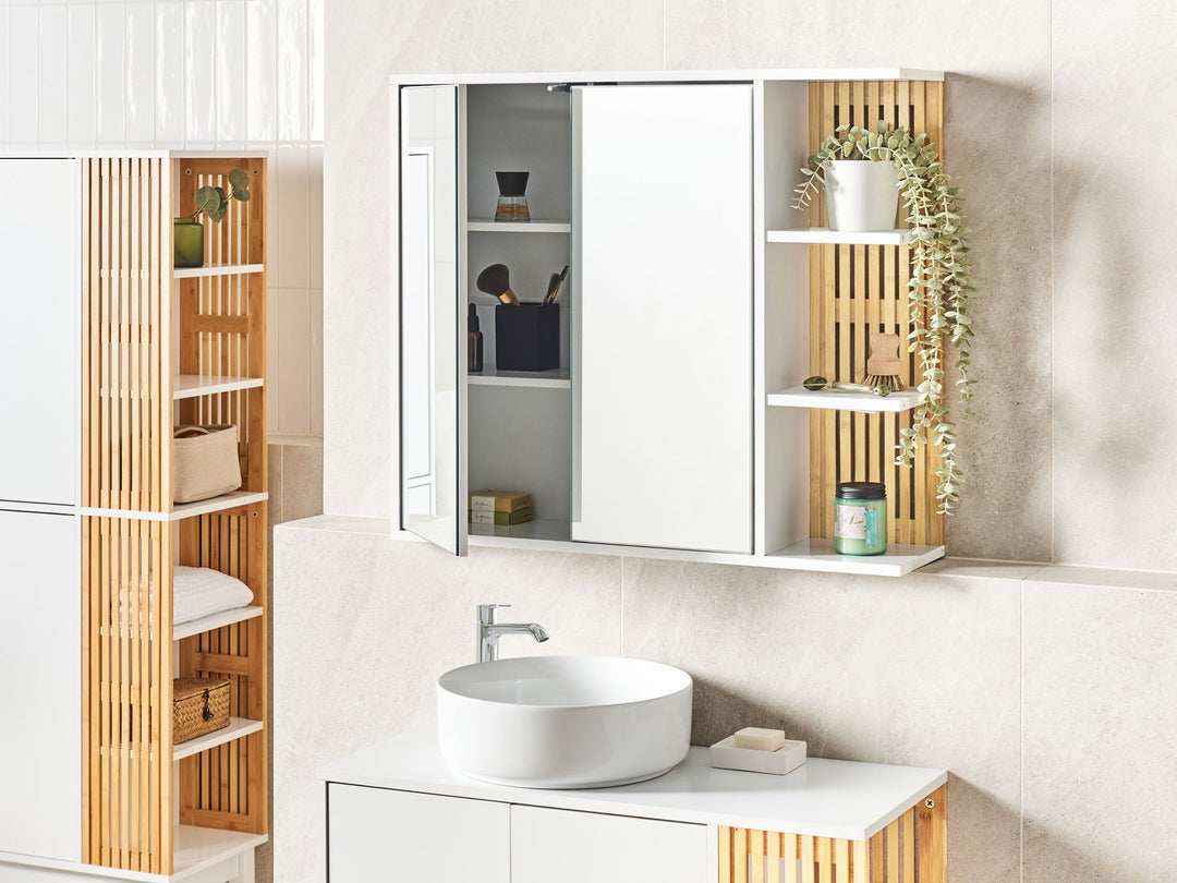 Bathroom Wall Mounted Mirror Cabinet 80 cm 70 cm White Nubes