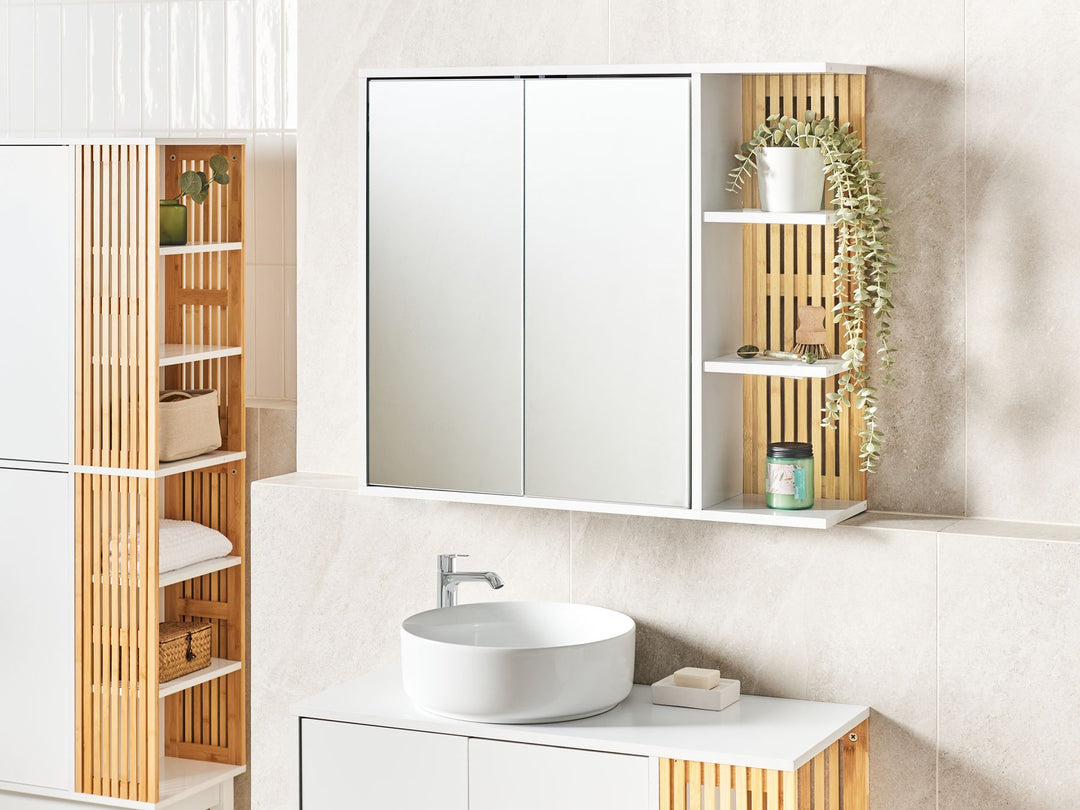 Bathroom Wall Mounted Mirror Cabinet 80 cm 70 cm White Nubes