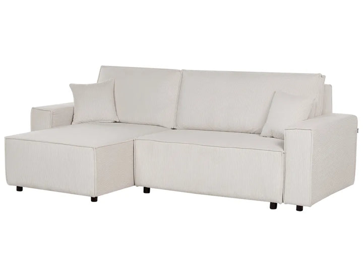Corner Sofa Bed 3 Seater Corduroy Off-White Right Hand Middale